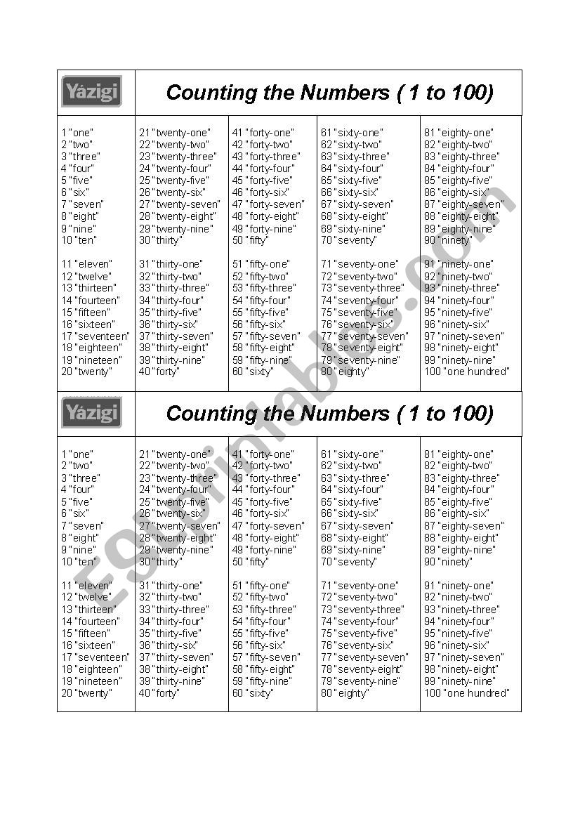 Numbers worksheet