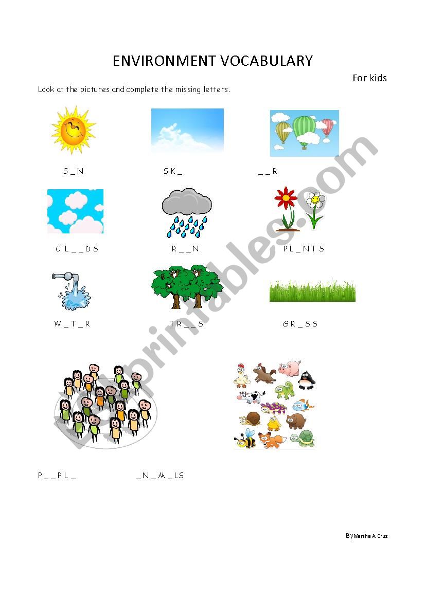 Environment vocabulary worksheet