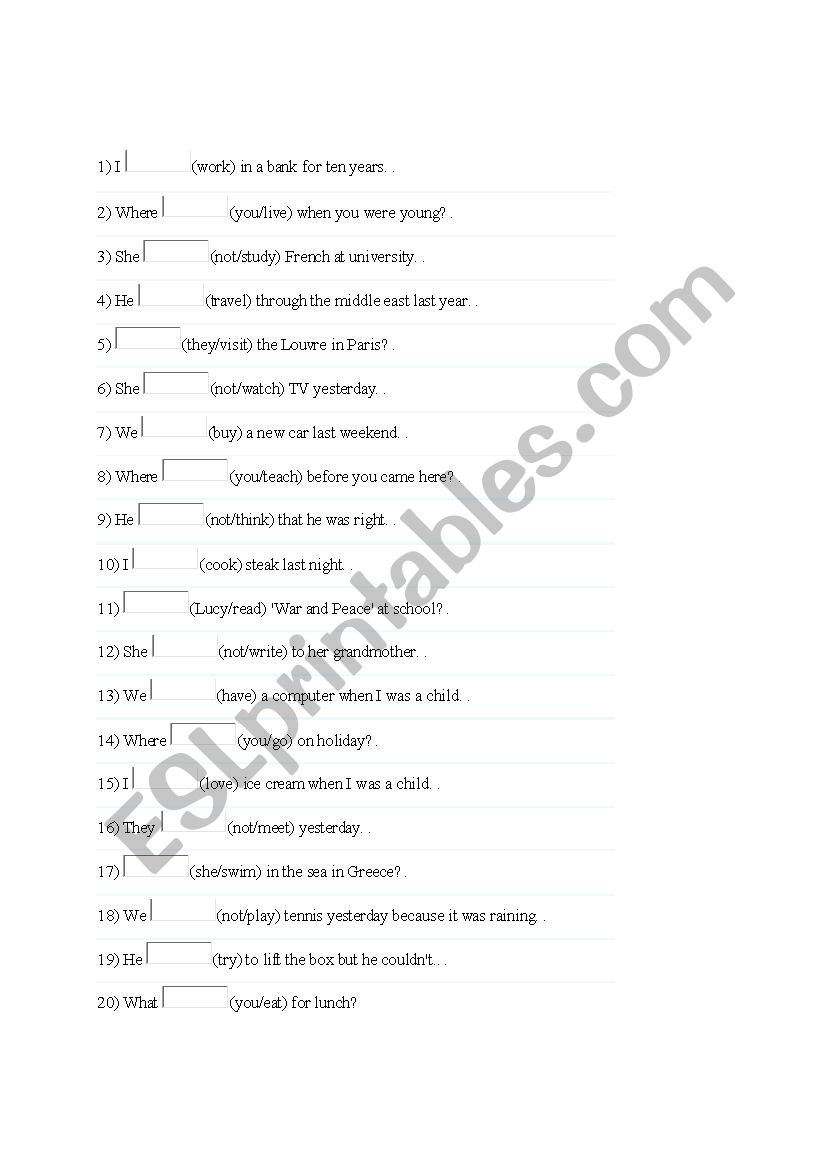 past simple worksheet