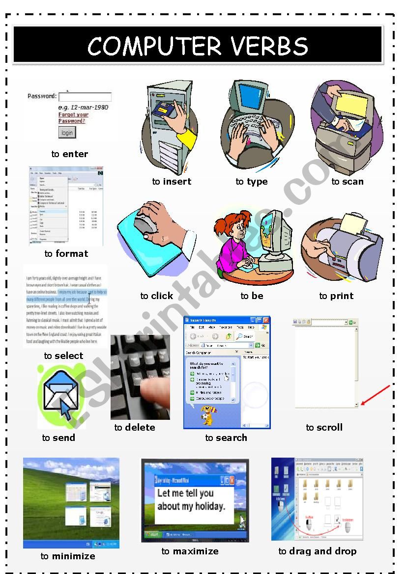 computer verbs worksheet