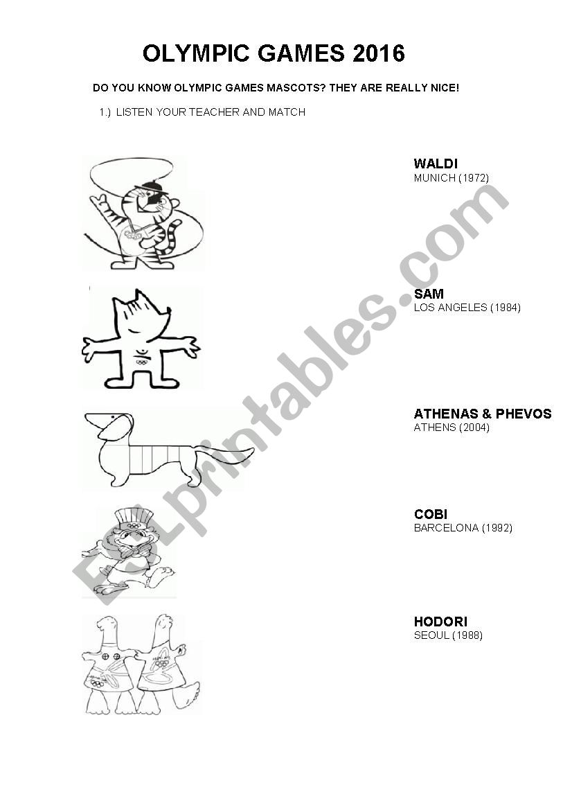 olympic games.mascots worksheet
