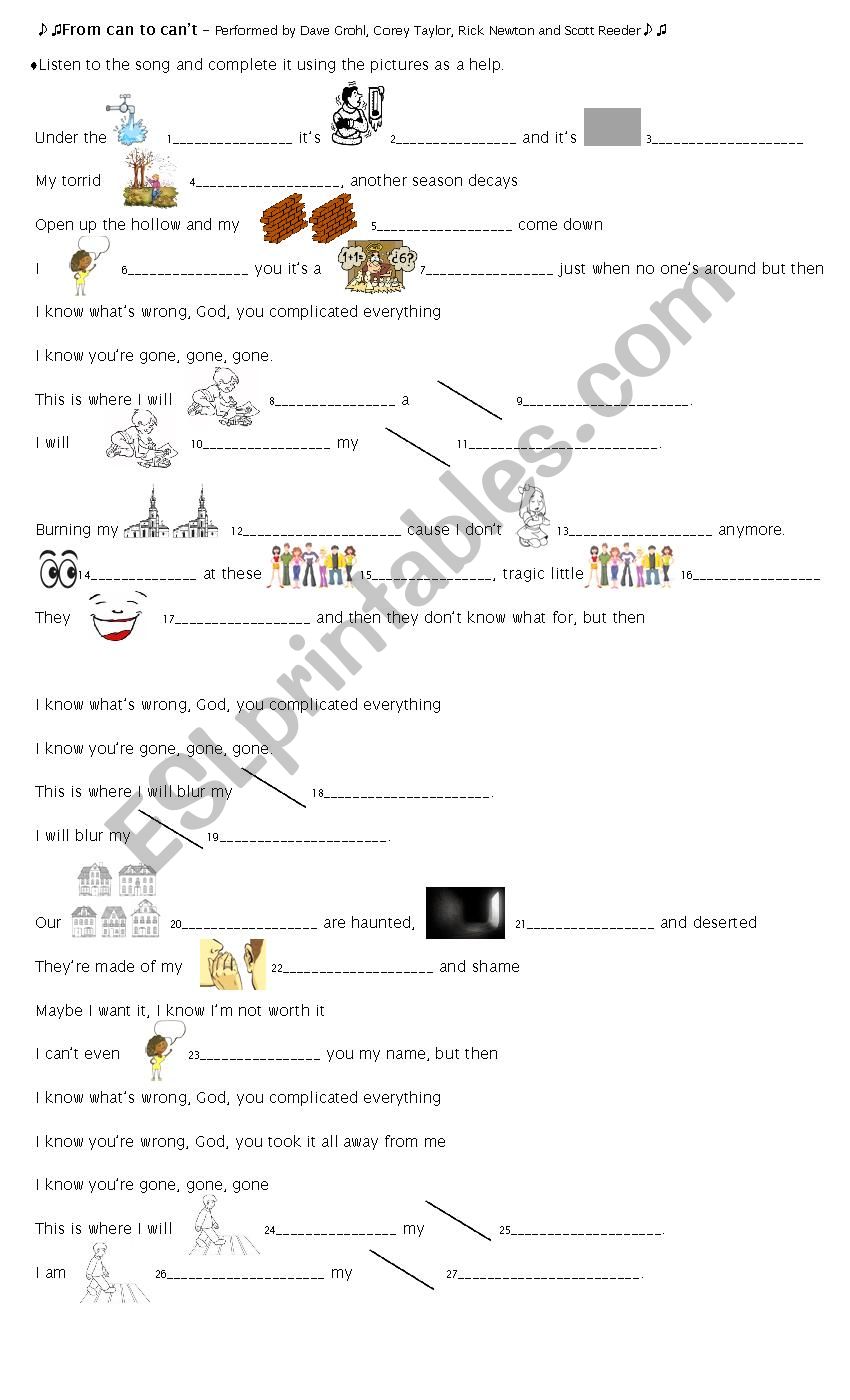 From can to cant SONG (Vocabulary to fill in the blanks)