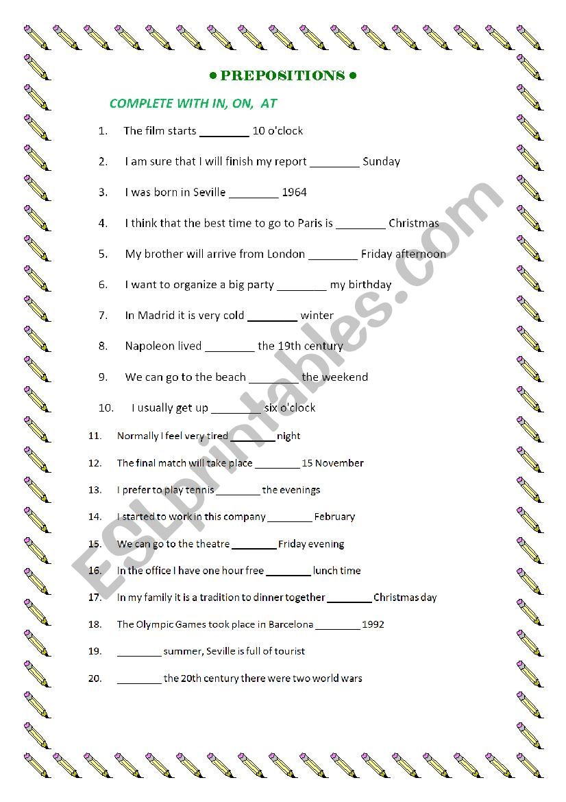 PREPOSITONS  worksheet