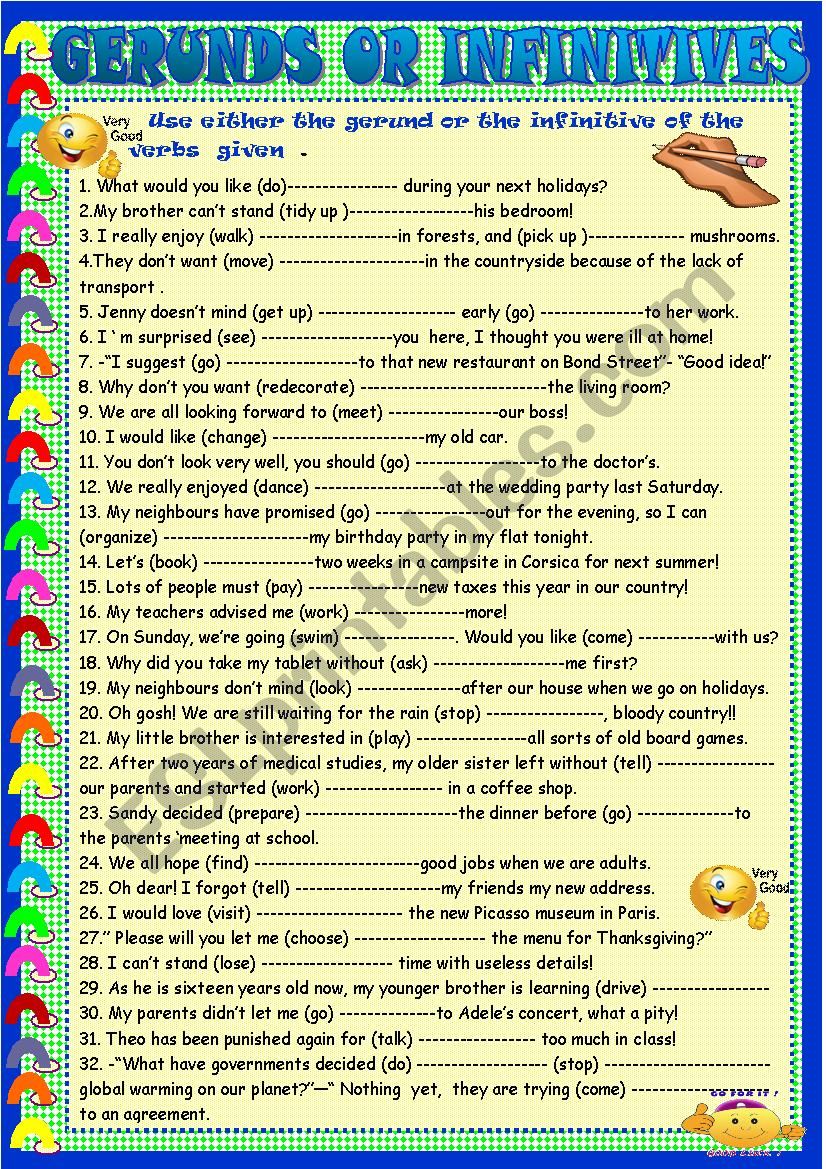 Gerunds versus infinitives worksheet