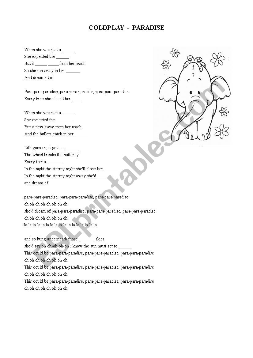 Coldplay Paradise Lyrics - ESL worksheet by isabelaaadias