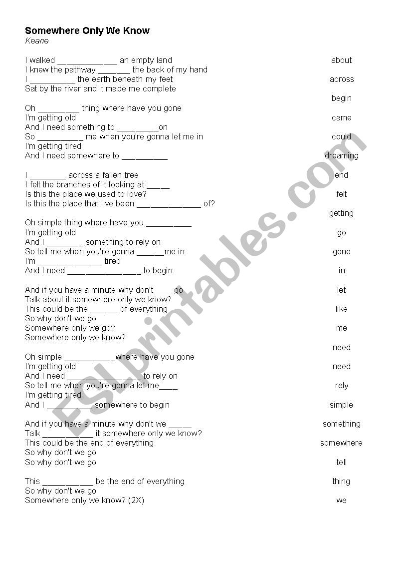 Song - Somewhere only we know - Keane