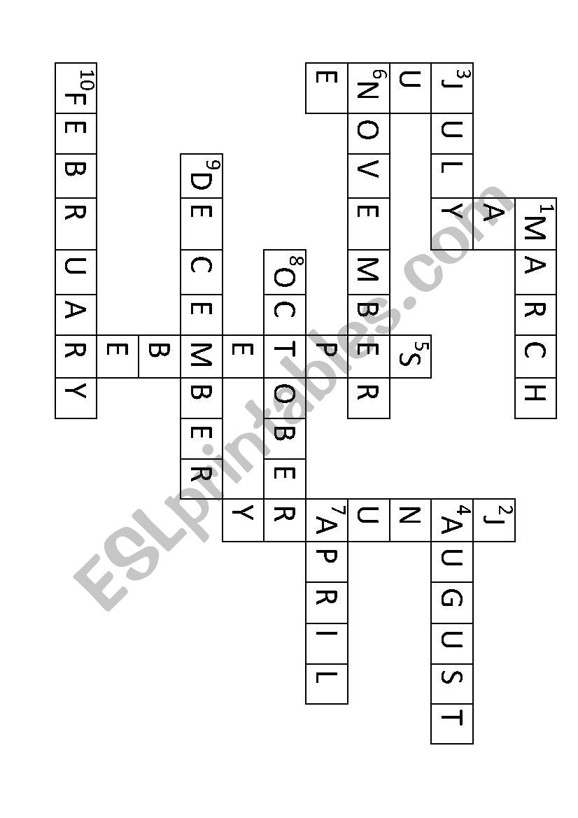 Months crossword worksheet