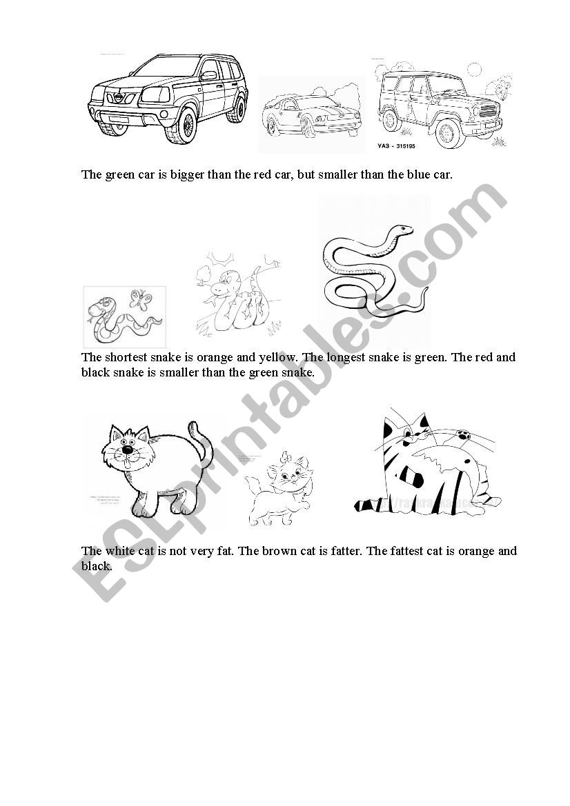 Comparatives and superlatives. Colouring page