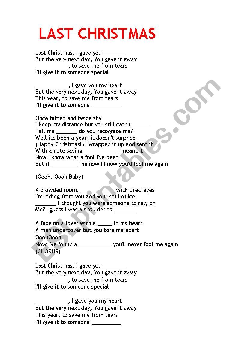 Last Christmass worksheet