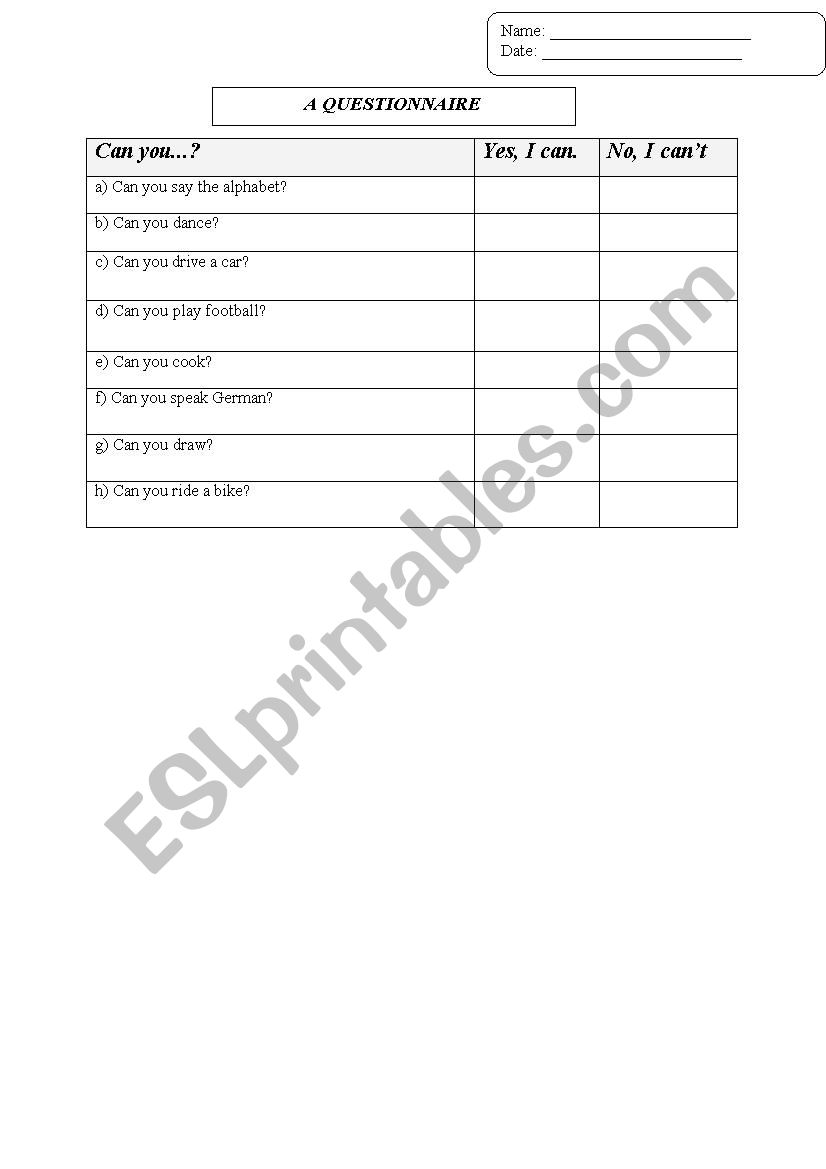 Can you...? worksheet