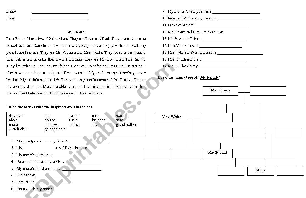 My Family  worksheet