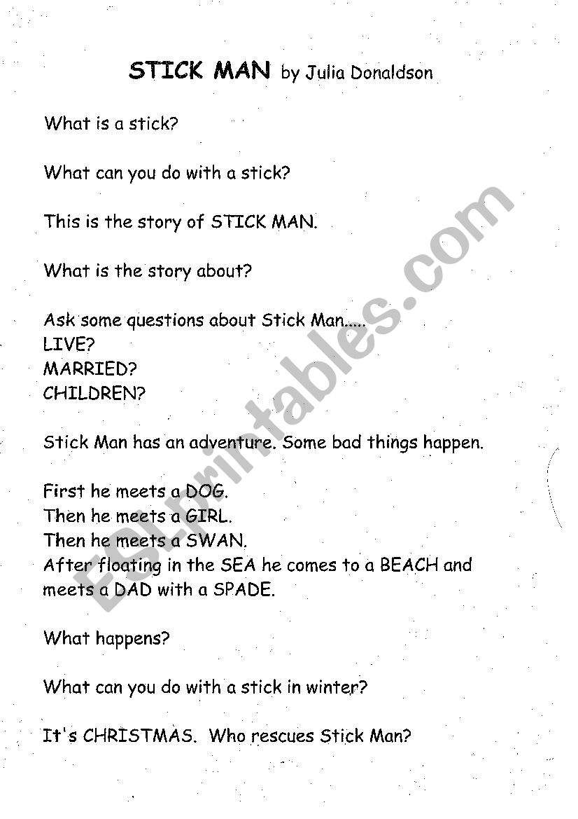 Stick Man Question time worksheet