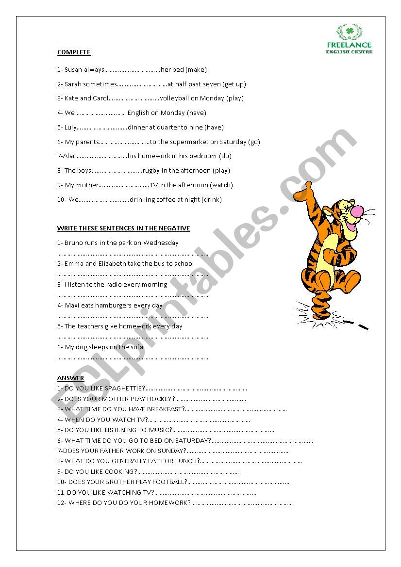 PRESENT SIMPLE worksheet