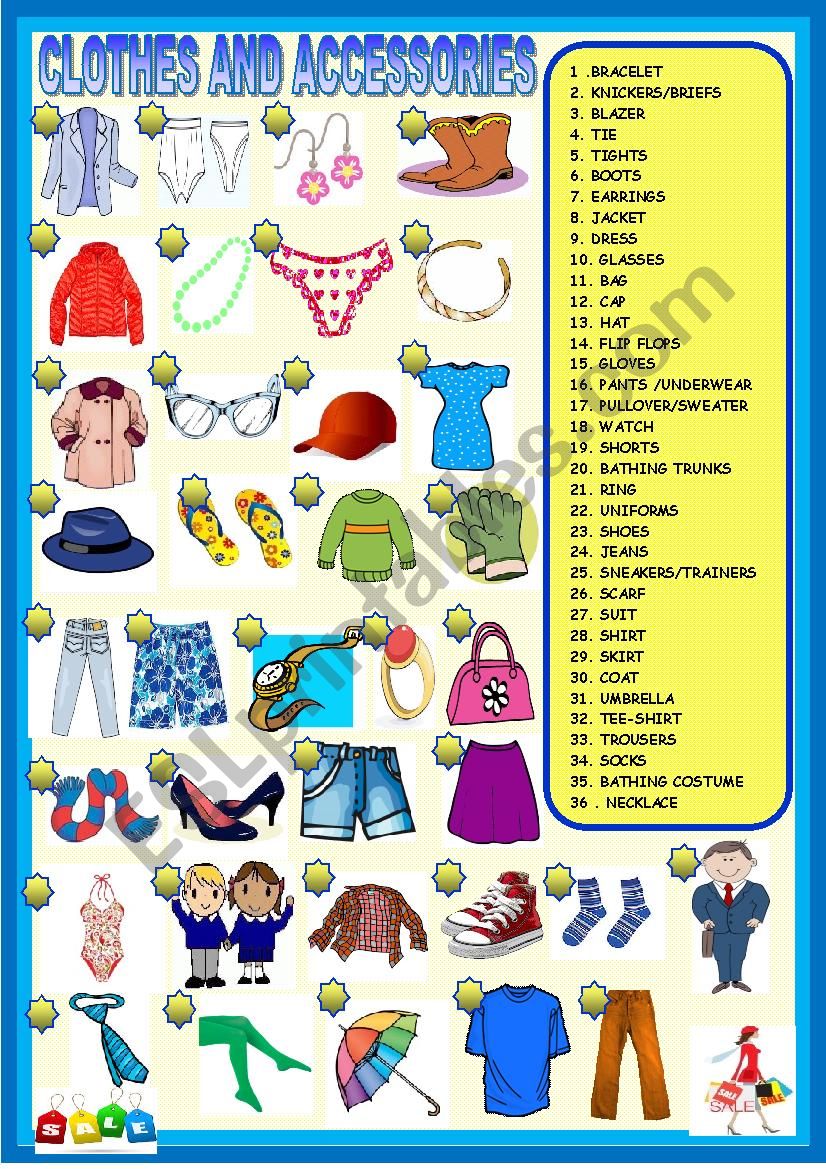 Clothes and accessories :  2 page practice for young learners