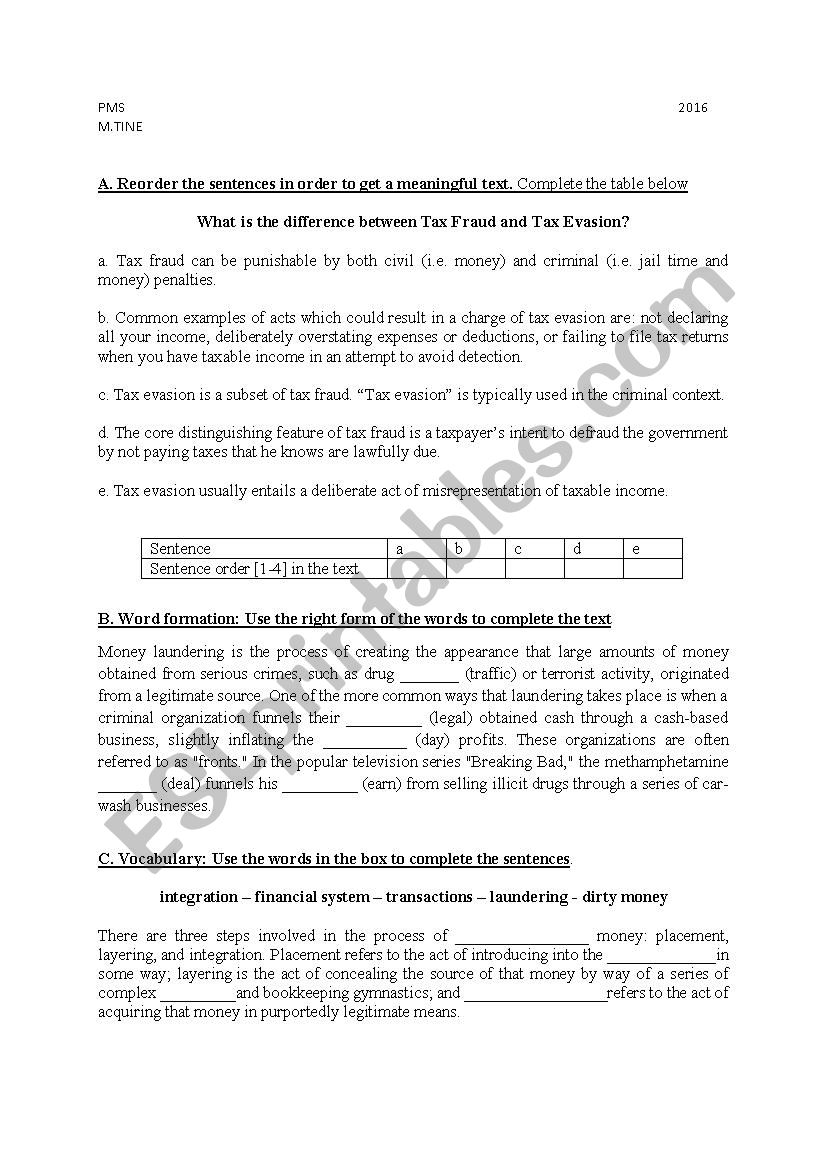 tax fraud worksheet