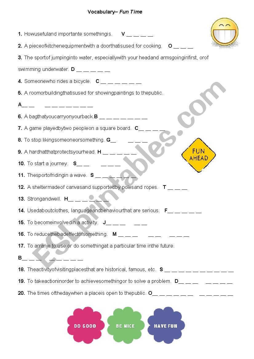 Vocabulary - Fun time worksheet