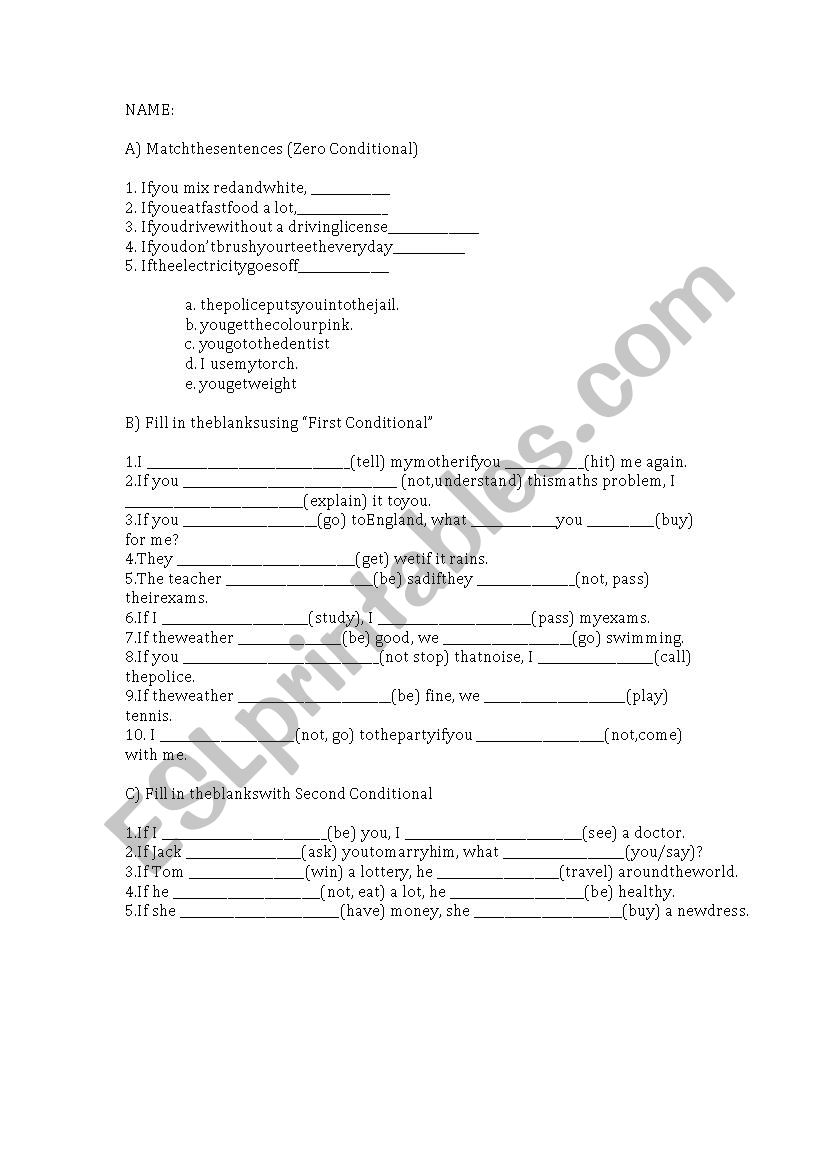 conditionals worksheet