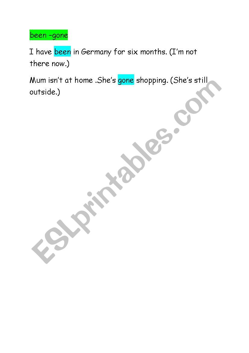 been gone worksheet