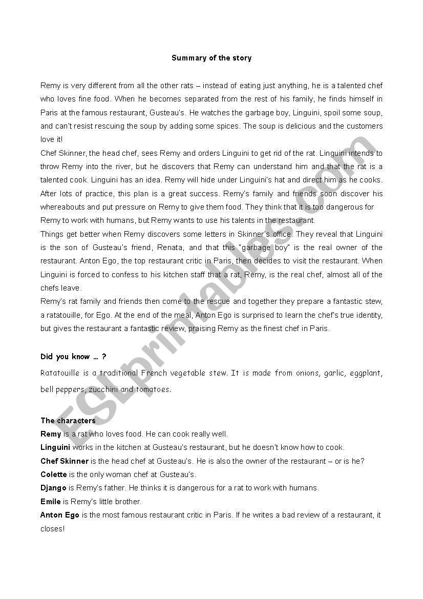 Ratatouille activities worksheet