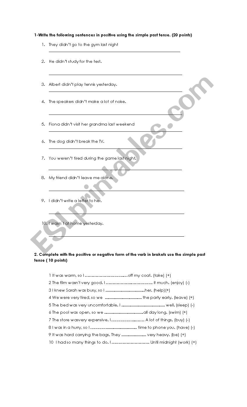 SIMPLE PAST TEST worksheet