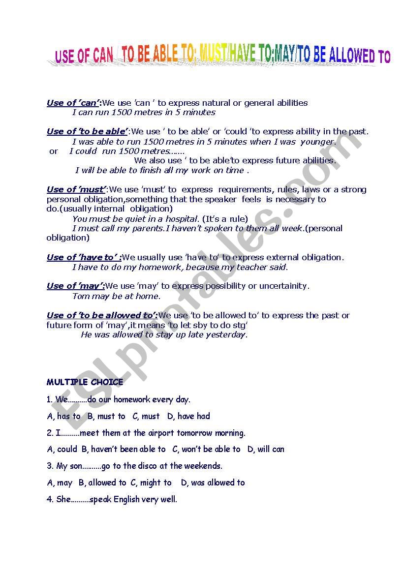 Modals worksheet