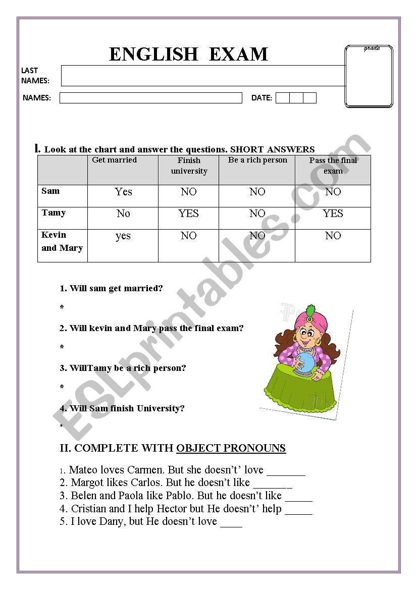 FUTURE TENSE EXAM worksheet