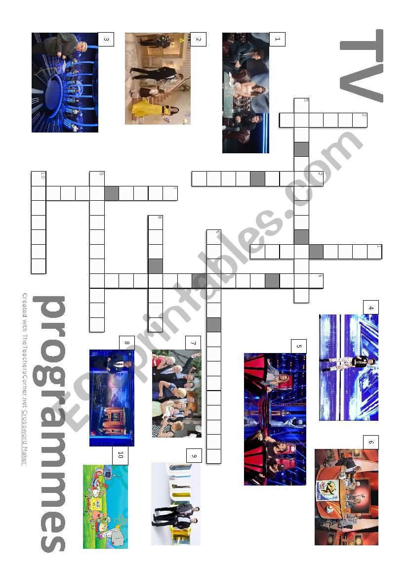 TV programmes crossword worksheet