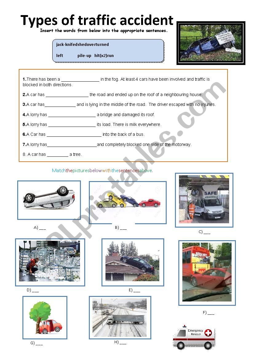 Types of Traffic Accident worksheet