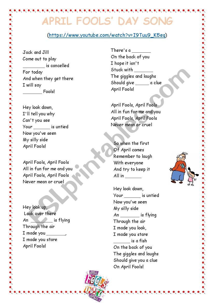 APRIL FOOLS DAY SONG worksheet