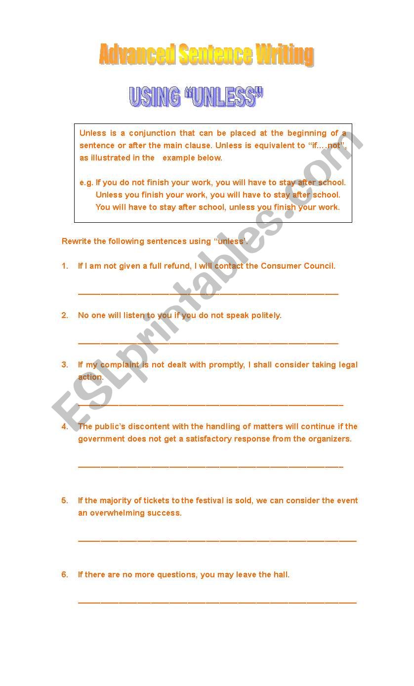 Advanced Sentence Writing worksheet