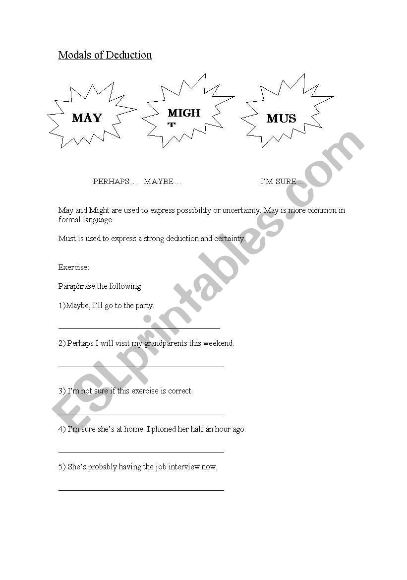 Modals of deduction worksheet