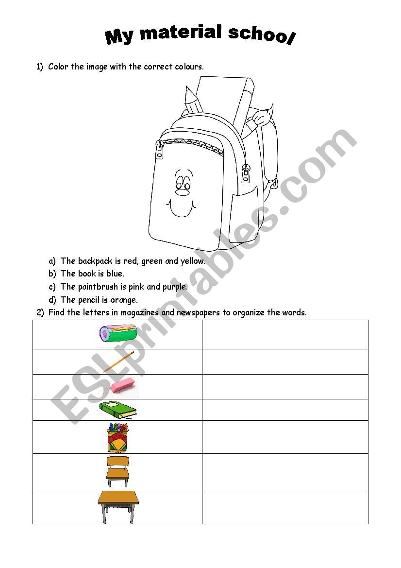 School Material worksheet