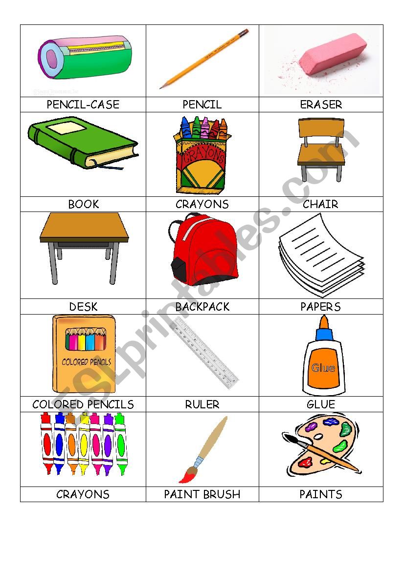 Memory game - school object  worksheet