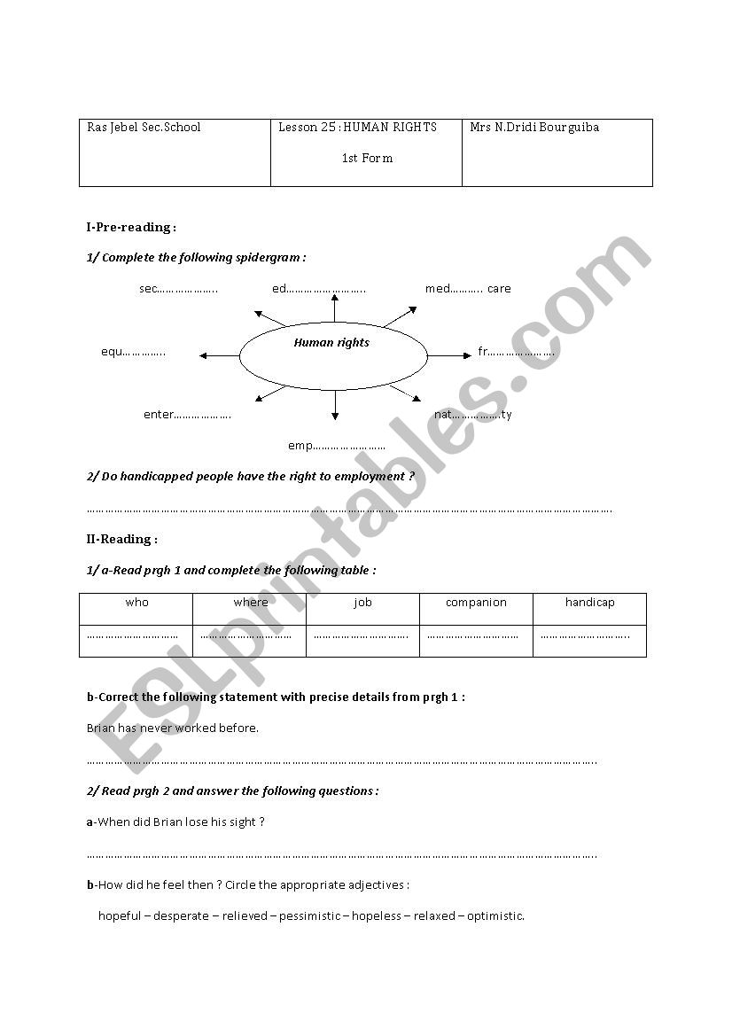 lesson 25 Human Rights worksheet