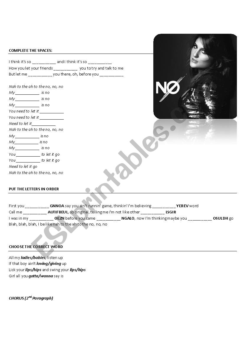 No - Meghan Trainor worksheet