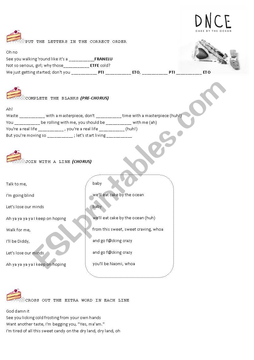 Cake by the Ocean worksheet