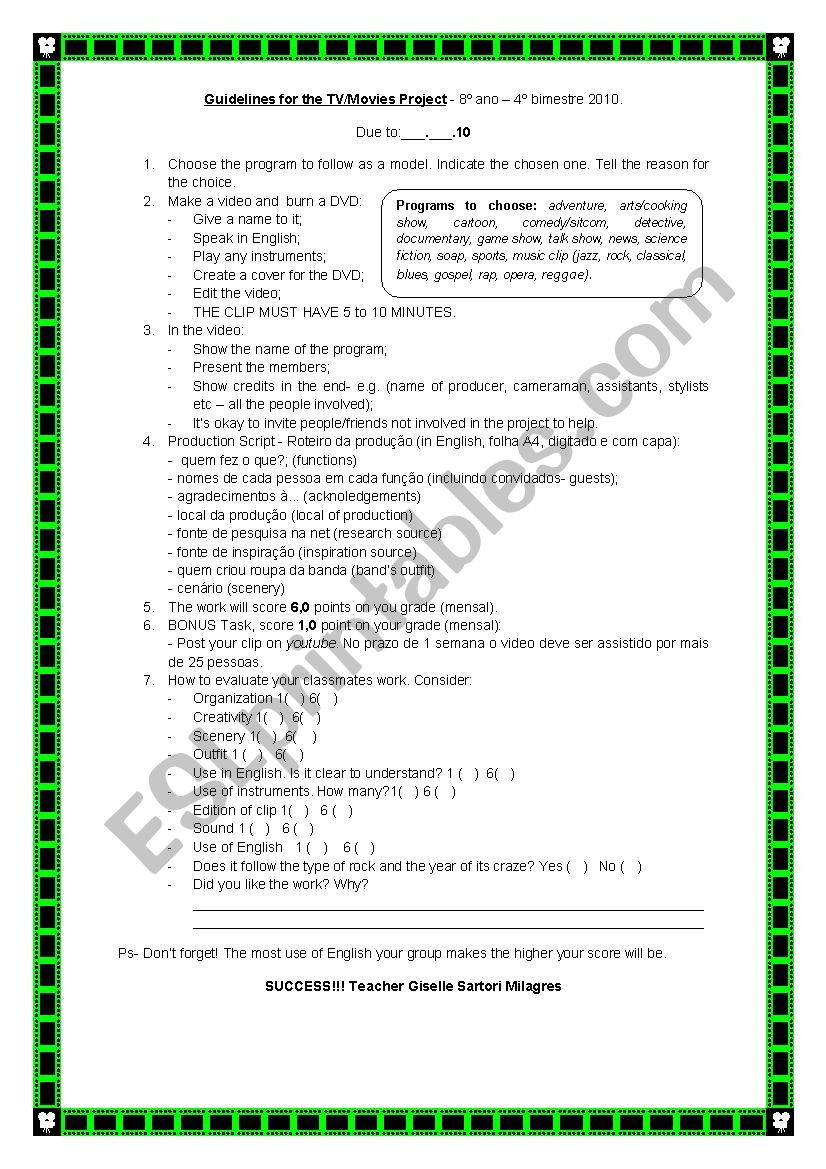 School Project - Video Making worksheet