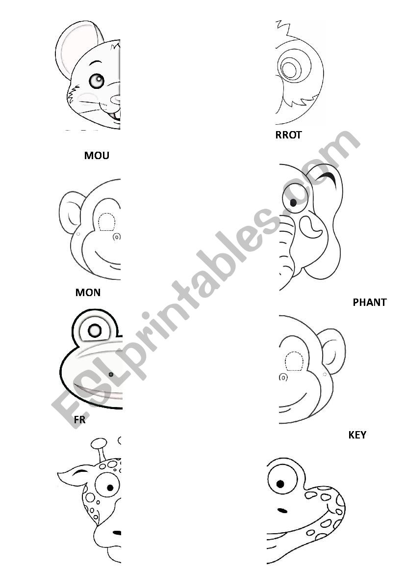 Animal names/faces worksheet