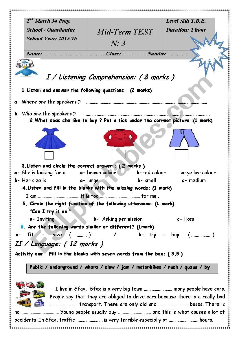 mid-term test 3 worksheet