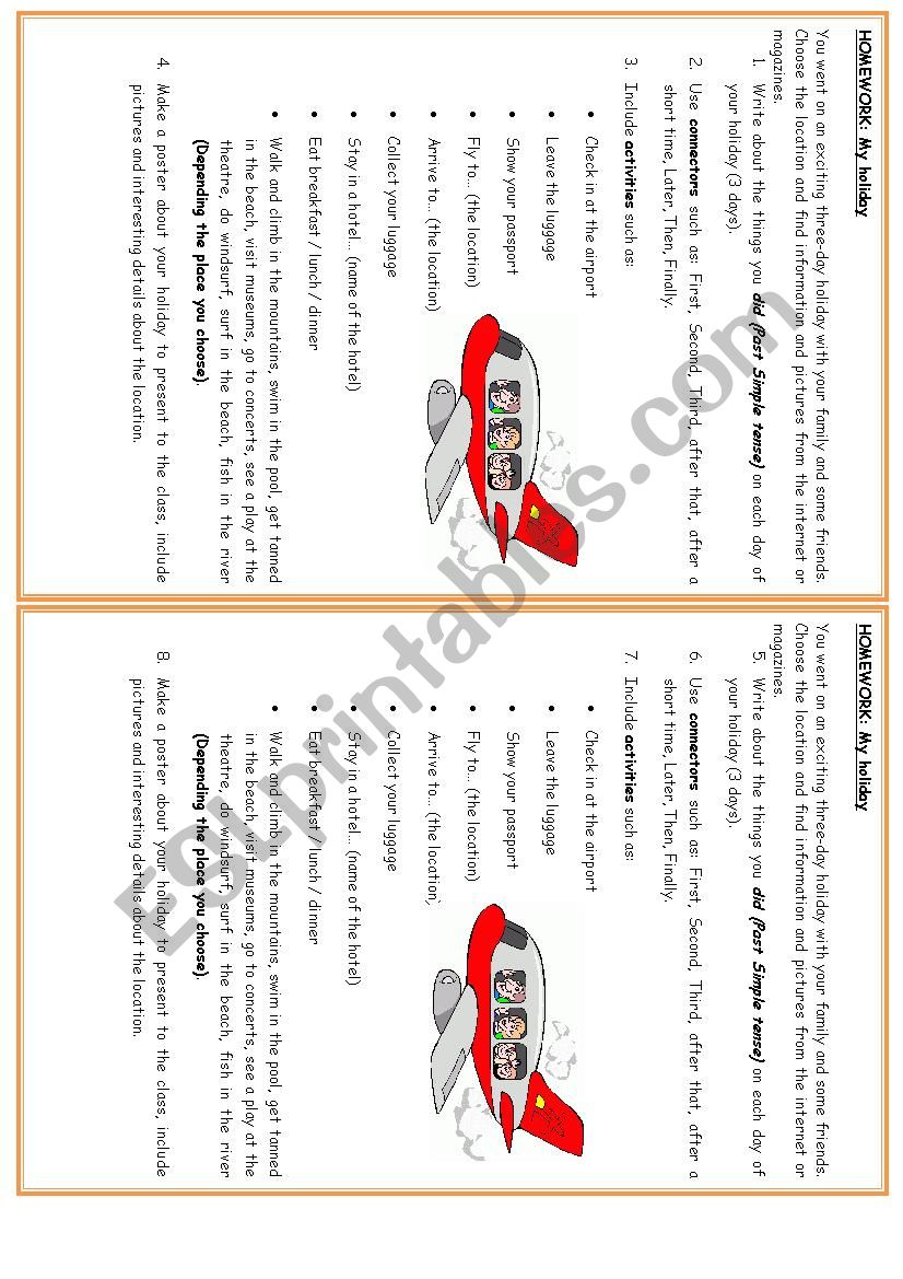 My Holiday Writing Task worksheet