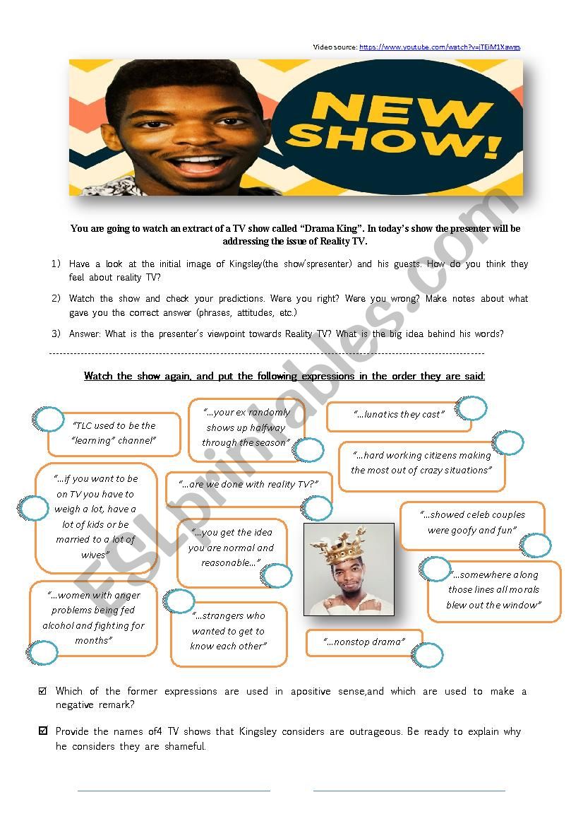 Reality TV - Drama King worksheet