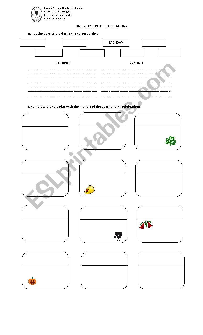 month day festivities worksheet