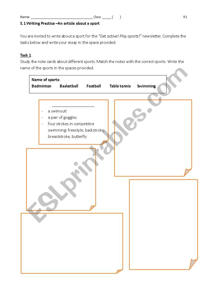 Writing about a sport worksheet