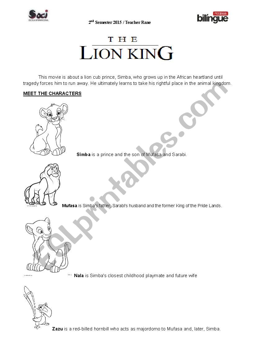 The Lion King worksheet