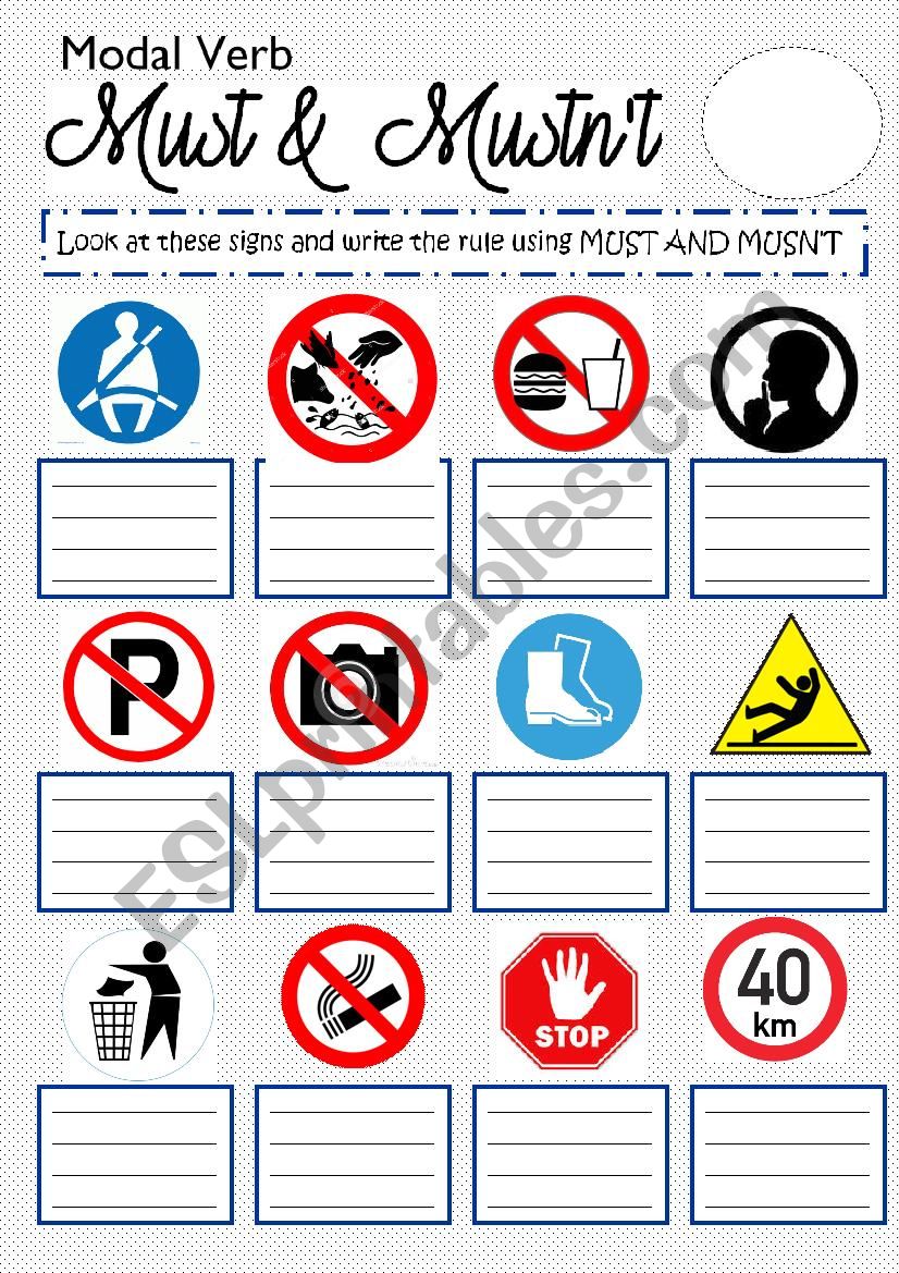 MUST & MUSTNÂ´T - MODAL VERB worksheet