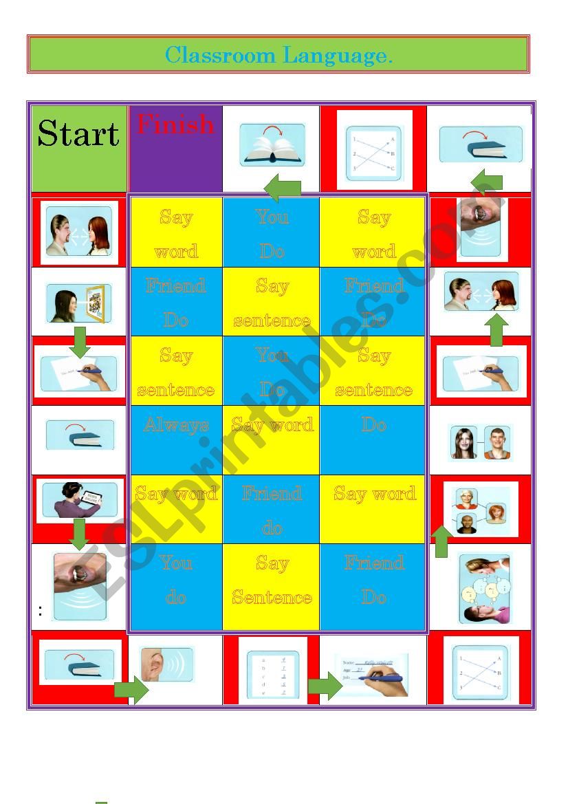 Classroom language Board Game worksheet