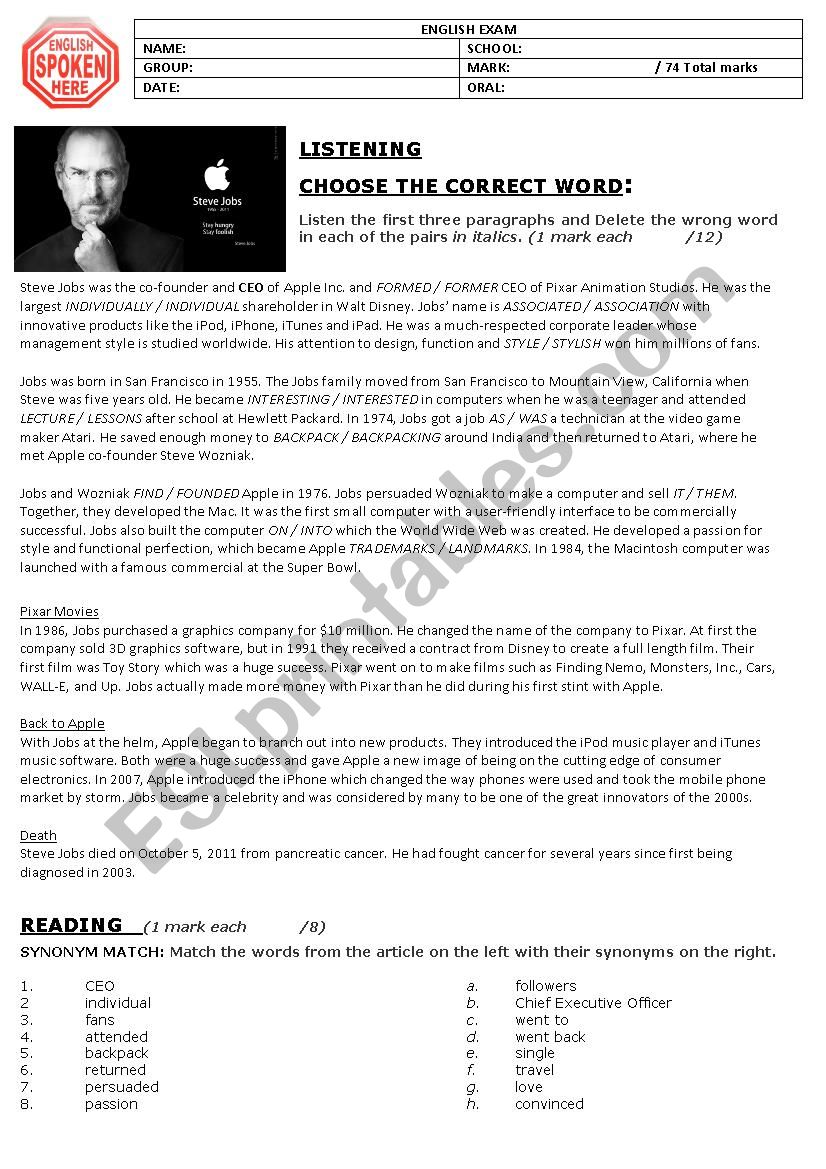 Steve Jobs  worksheet