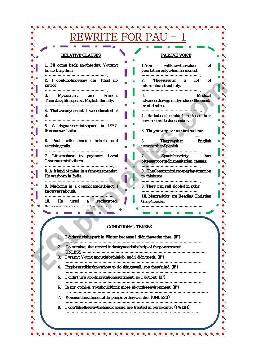 REWRITE SENTENCES FOR PAU worksheet