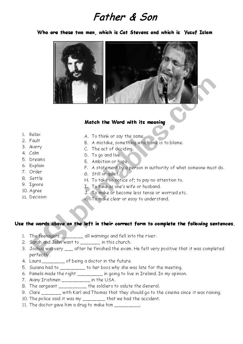 Father and Son   Cat Stevens worksheet