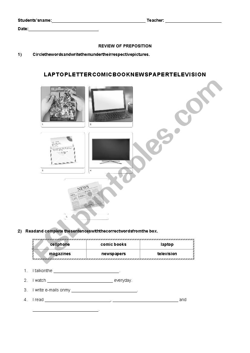 Preposition worksheet